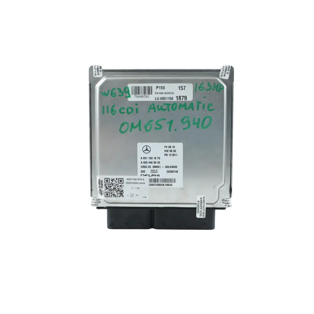 Mercedes Vito W639 651.940 116 CDI 163HP Motor Kit ECU Cerradura - SKU A6511501879-8 - Número de pieza A6511501879