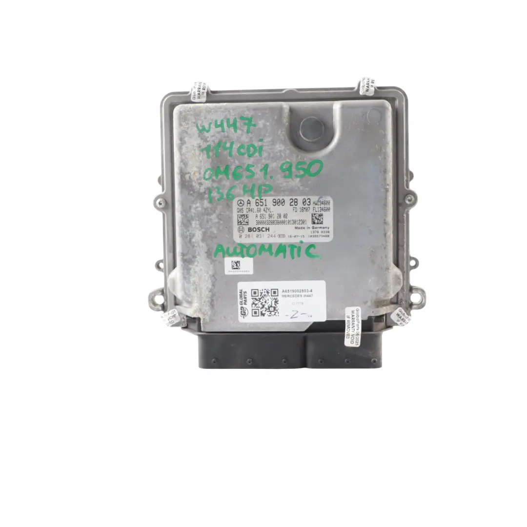Mercedes W447 114 CDI OM651.950 136HP Kit Centralina Motore - SKU A6519002803-4 - Numero di parte A6519002803