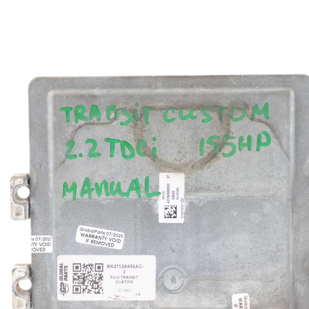 Ford Transit Custom MK1 2.2 TDCI 155HP Engine Unit ECU BK2112A650AC Manual - SKU BK2112A650AC-3 - Part number BK2112A650AC-3