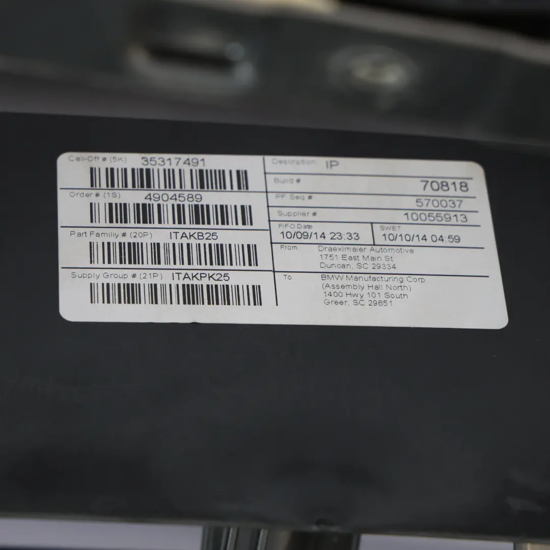 Pannello Cruscotto Centrale per BMW X3 F25 X4 F26 con numero di parte 9311544 BMW X3 F25 X4 F26 Pannello Cruscotto Centrale - SKU LHD-9311544 - Numero di parte 9311544