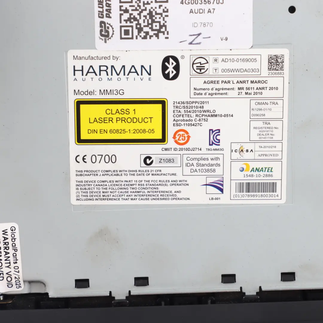 4G8 Front Centre Radio CD DVD Player Multimedia Head Unit to Audi A7 with Part number 4G0035670J Audi A7 4G8 Front Centre Radio CD DVD Player Multimedia Head Unit - SKU RHD-4G0035670J - Part number 4G0035670J