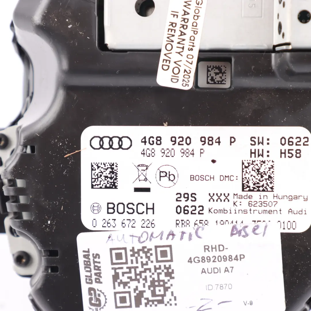 4G8 Instrument Cluster Speedometer Clocks Diesel Automatic to Audi A7 with Part number 4G8920984P Audi A7 4G8 Instrument Cluster Speedometer Clocks Diesel Automatic - SKU RHD-4G8920984P - Part number 4G8920984P