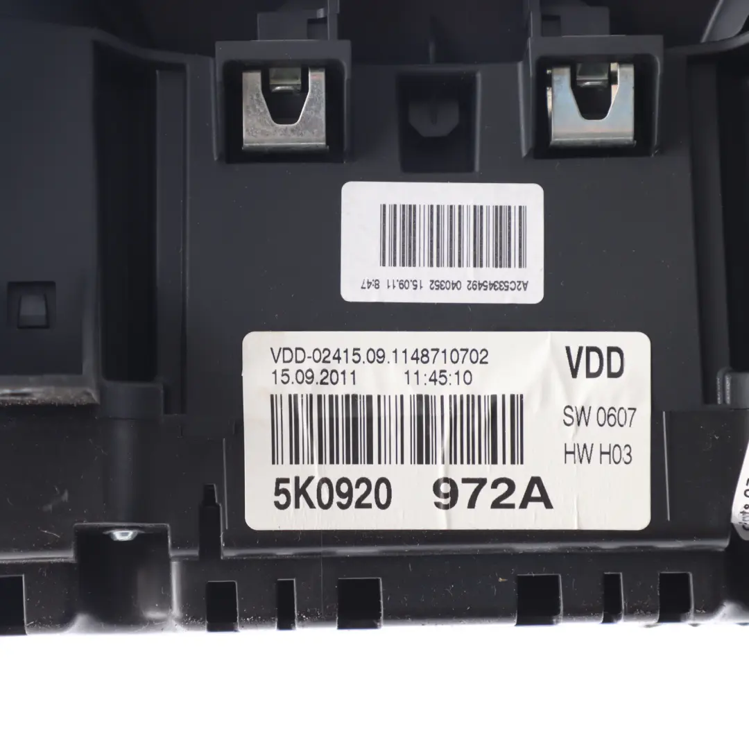 Mk6 Diesel Instrument Cluster Speedo Clocks Manual to Volkswagen Golf with Part number 5K0920972A Volkswagen Golf Mk6 Diesel Instrument Cluster Speedo Clocks Manual - SKU RHD-5K0920972A - Part number 5K0920972A