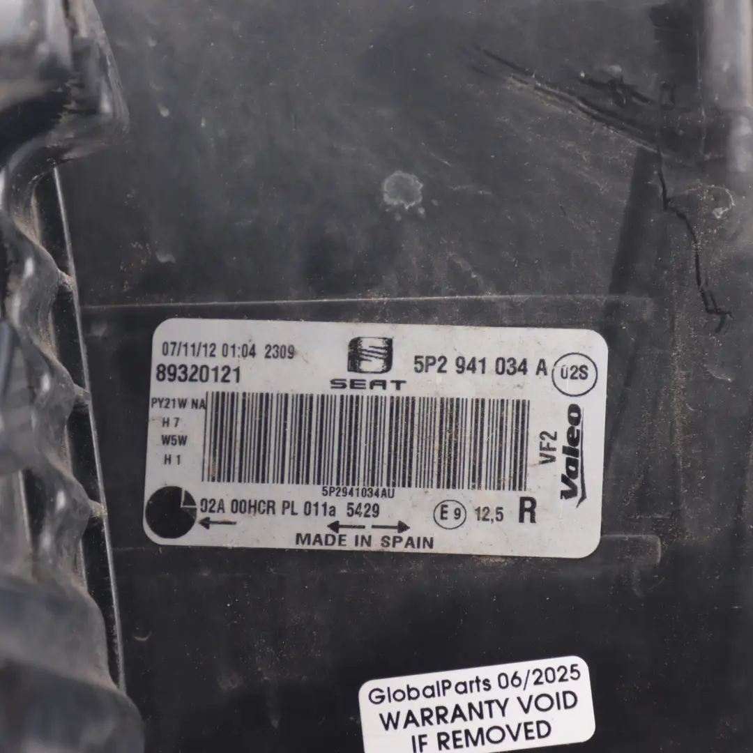 Front Halogen Lamp Headlight Right O/S to Seat Altea XL with Part number 5P2941034A Seat Altea XL Front Halogen Lamp Headlight Right O/S - SKU RHD-5P2941034A - Part number 5P2941034A