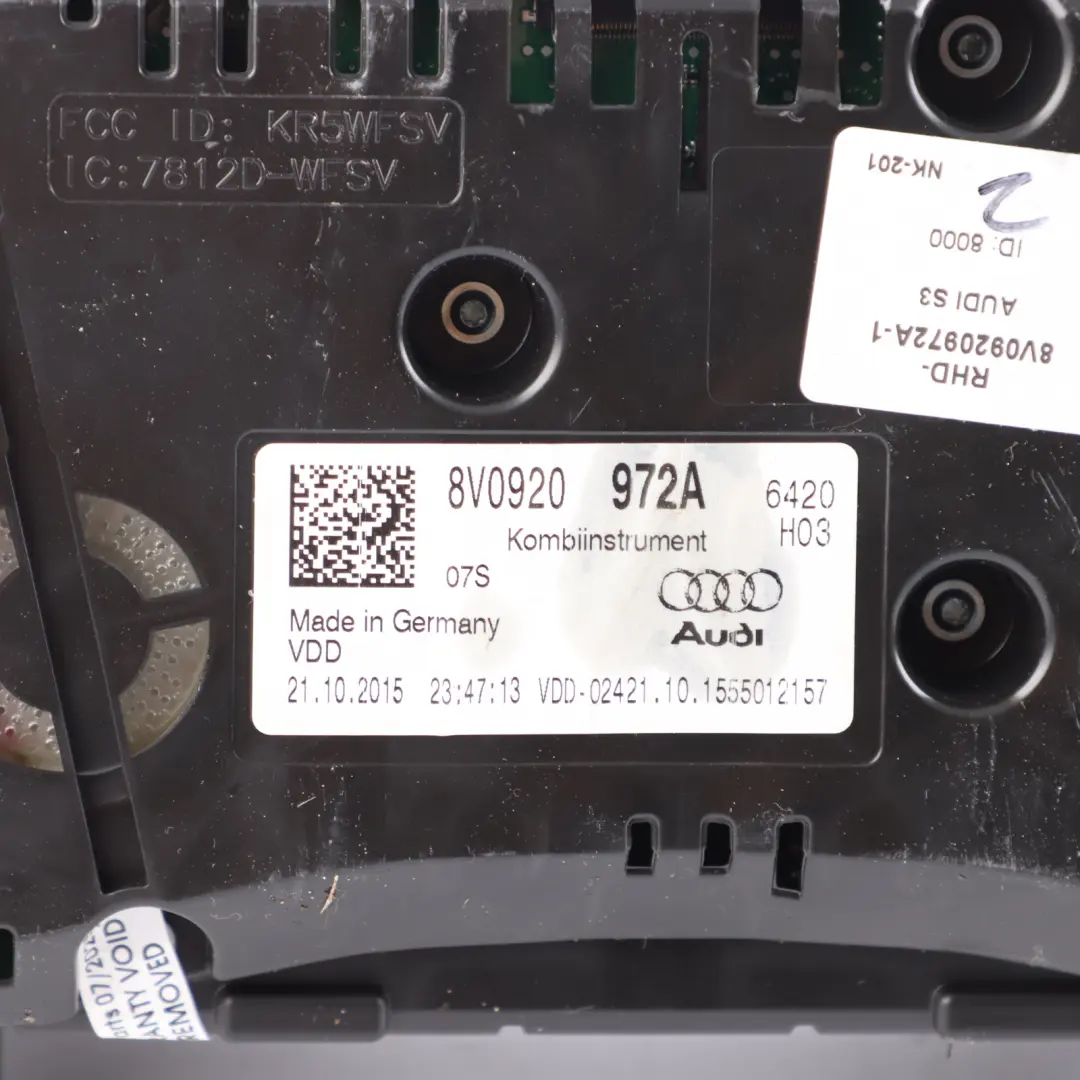 Instrument Cluster Speedometer Clocks Manual Petrol to Audi A3 S3 8V with Part number 8V0920972A Audi A3 S3 8V Instrument Cluster Speedometer Clocks Manual Petrol - SKU RHD-8V0920972A-1 - Part number 8V0920972A