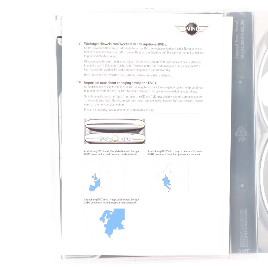 Mini R56 Disc High Navigation DVD 2009-2 Road Map Europe -14848 - SKU T1000-18039 - Part number T1000