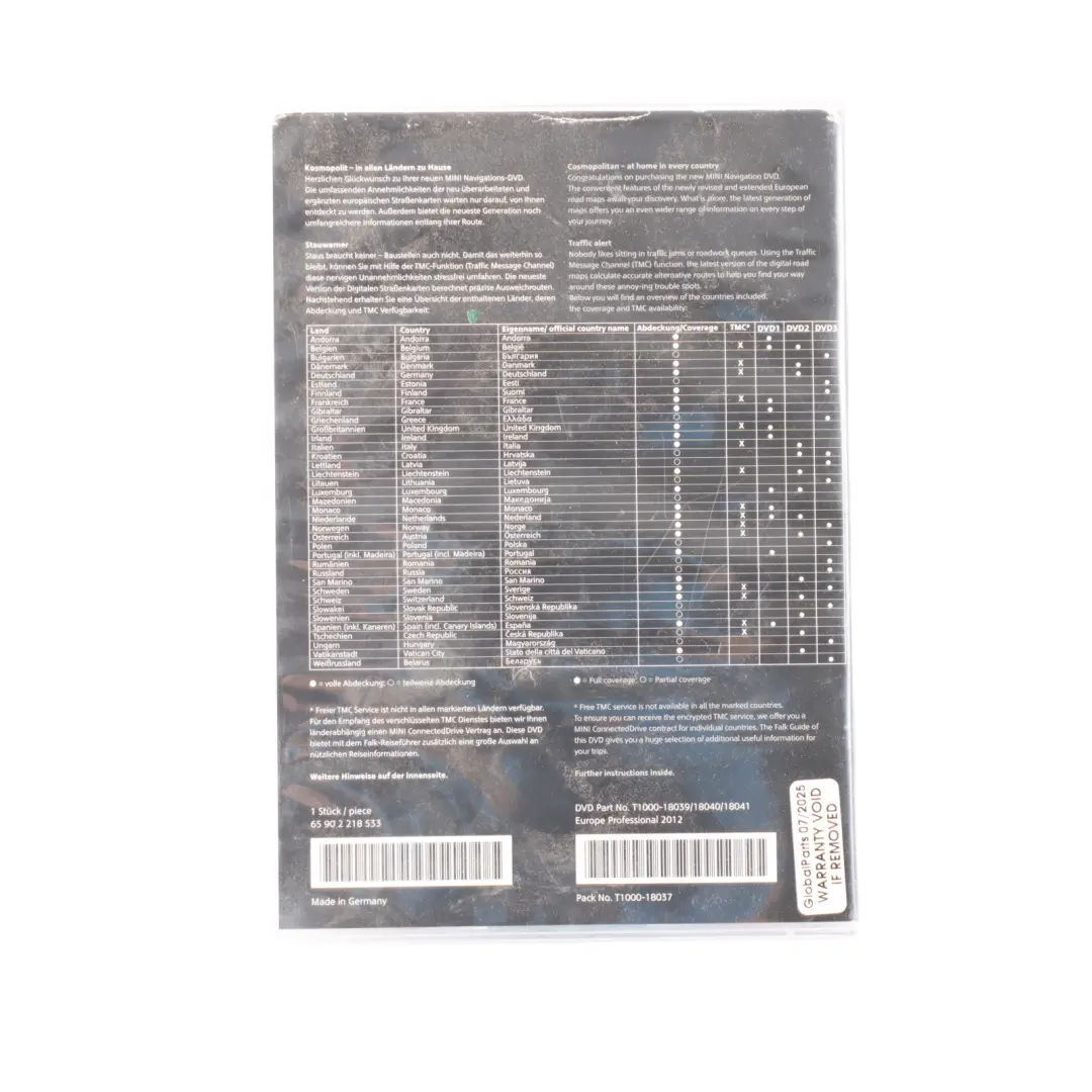 Disc High Navigation DVD 2009-2 Road Map Europe -14848 to Mini R56 with Part number T1000 Mini R56 Disc High Navigation DVD 2009-2 Road Map Europe -14848 - SKU T1000-18039 - Part number T1000