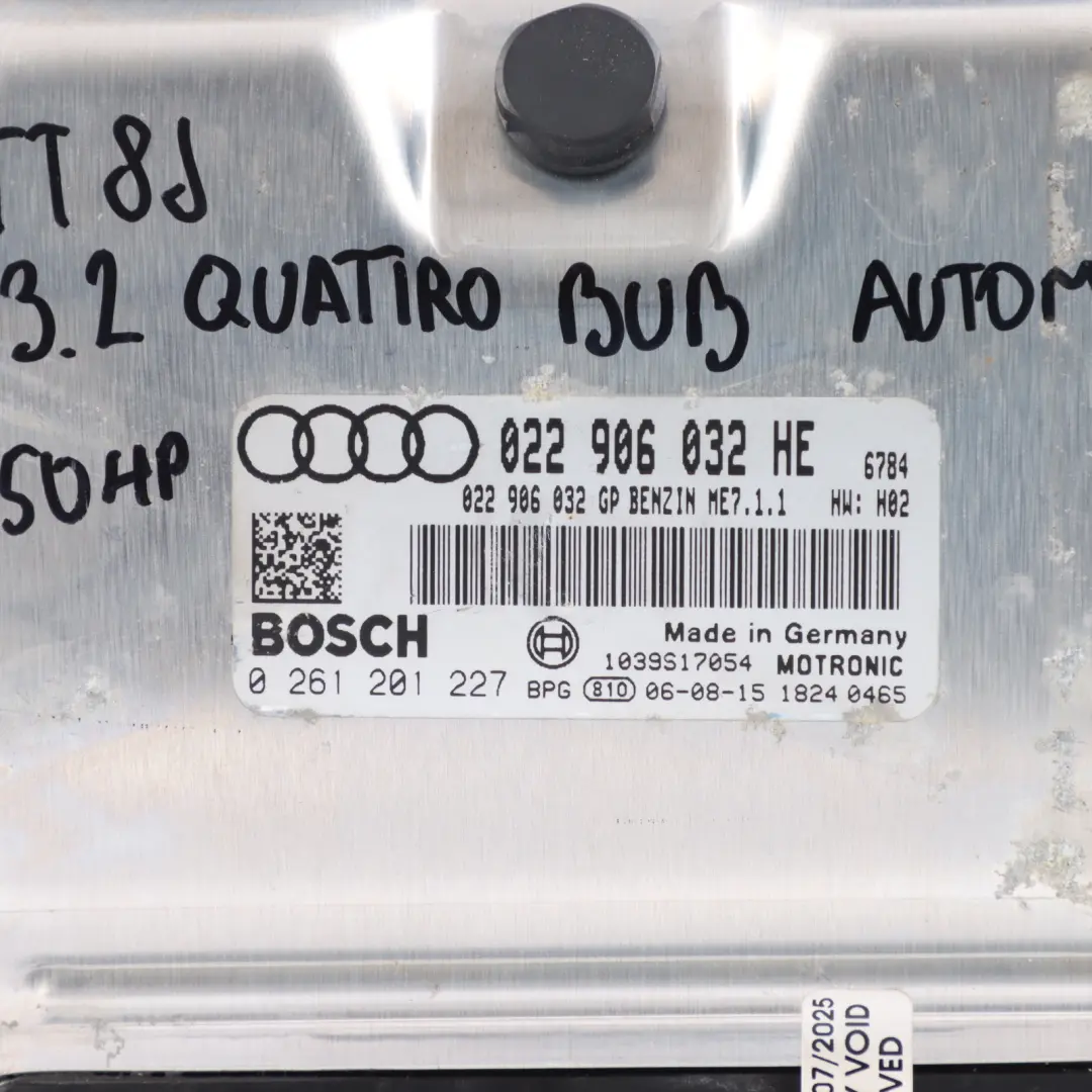 BUB Quattro 250HP Engine Control ECU Automatic to Audi TT 8J 3.2 FSI with Part number 022906032HE Audi TT 8J 3.2 FSI BUB Quattro 250HP Engine Control ECU Automatic - SKU 022906032HE - Part number 022906032HE