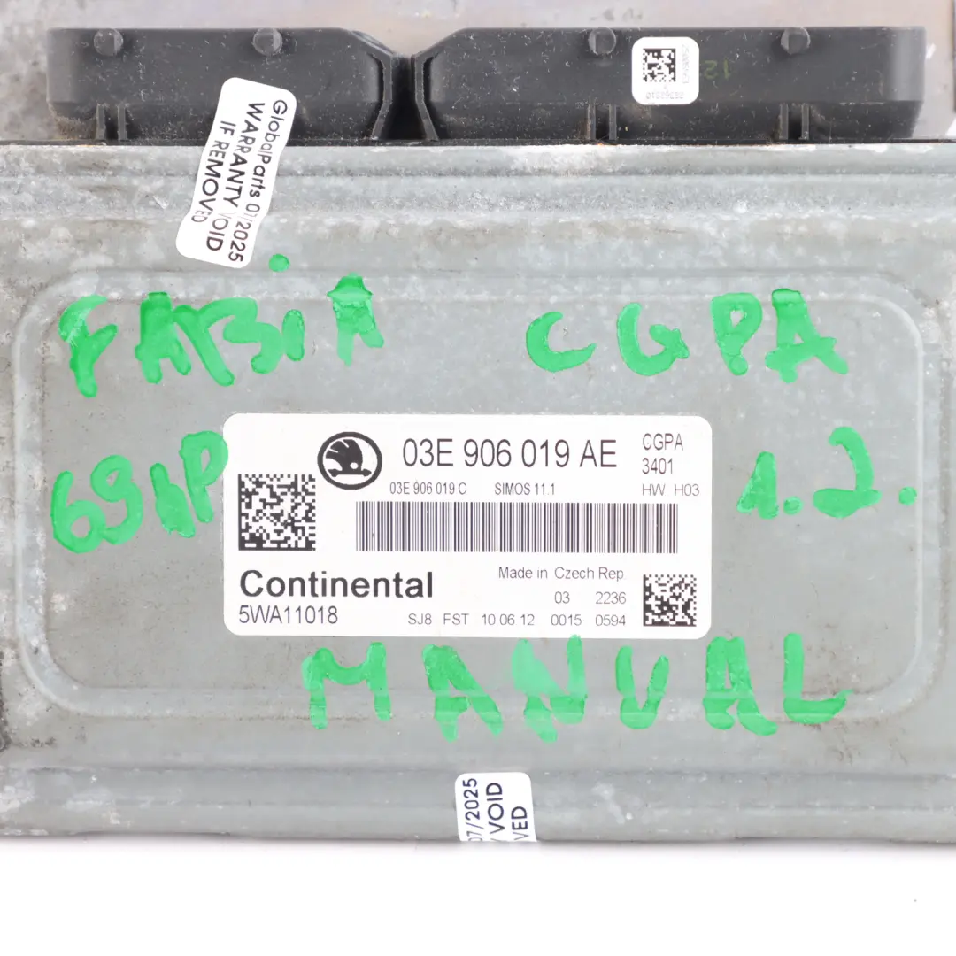 CGPA 69HP Engine Control ECU Kit Manual to Skoda Fabia 5J 1.2 MPI with Part number 03E906019AE Skoda Fabia 5J 1.2 MPI CGPA 69HP Engine Control ECU Kit Manual - SKU 03E906019AE - Part number 03E906019AE