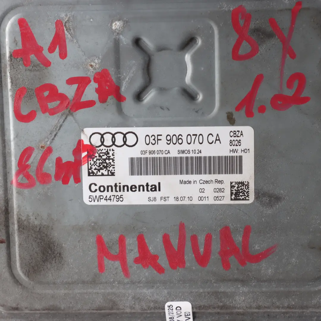 Audi A1 8X 1.2 TFSI CBZA 86HP Engine Control Module ECU 03F906070GN Manual - SKU 03F906070CA - Part number 03F906070CA