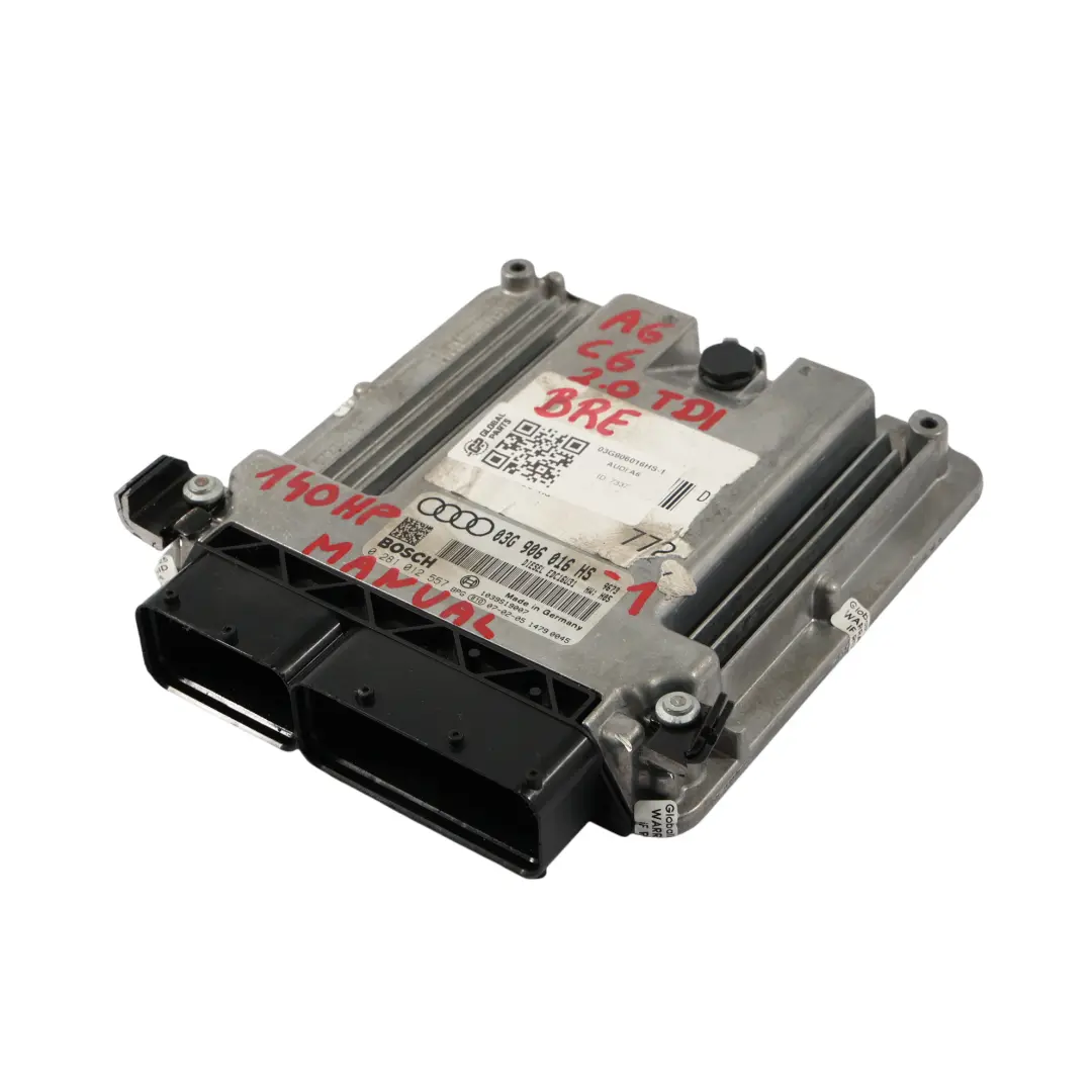 BRE 140HP Módulo Control Motor ECU Set Manual para Audi A6 C6 2.0 TDI con número de pieza 03G906016HS Audi A6 C6 2.0 TDI BRE 140HP Módulo Control Motor ECU Set Manual - SKU 03G906016HS-1 - Número de pieza 03G906016HS