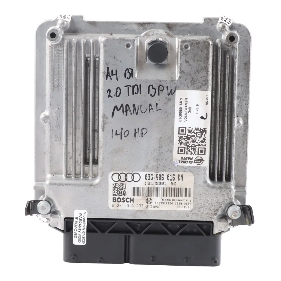 BPW 2.0 TDI 140HP Diesel Engine Control Unit ECU Manual to Audi A4 B7 with Part number 03G906016KN Audi A4 B7 BPW 2.0 TDI 140HP Diesel Engine Control Unit ECU Manual - SKU 03G906016KN - Part number 03G906016KN