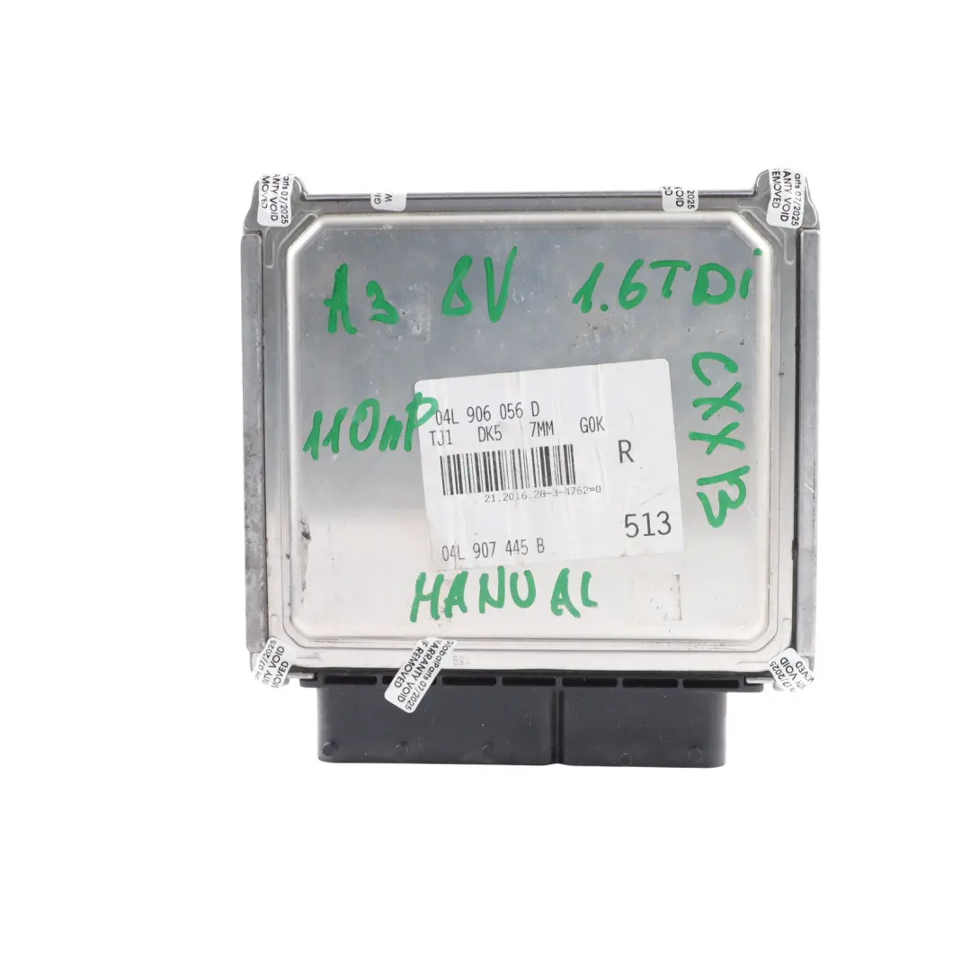 Audi A3 8V 1.6 TDI 110 HP Centralina Motore ECU Kit Manuale - SKU 04L907445B - Numero di parte 04L907445B