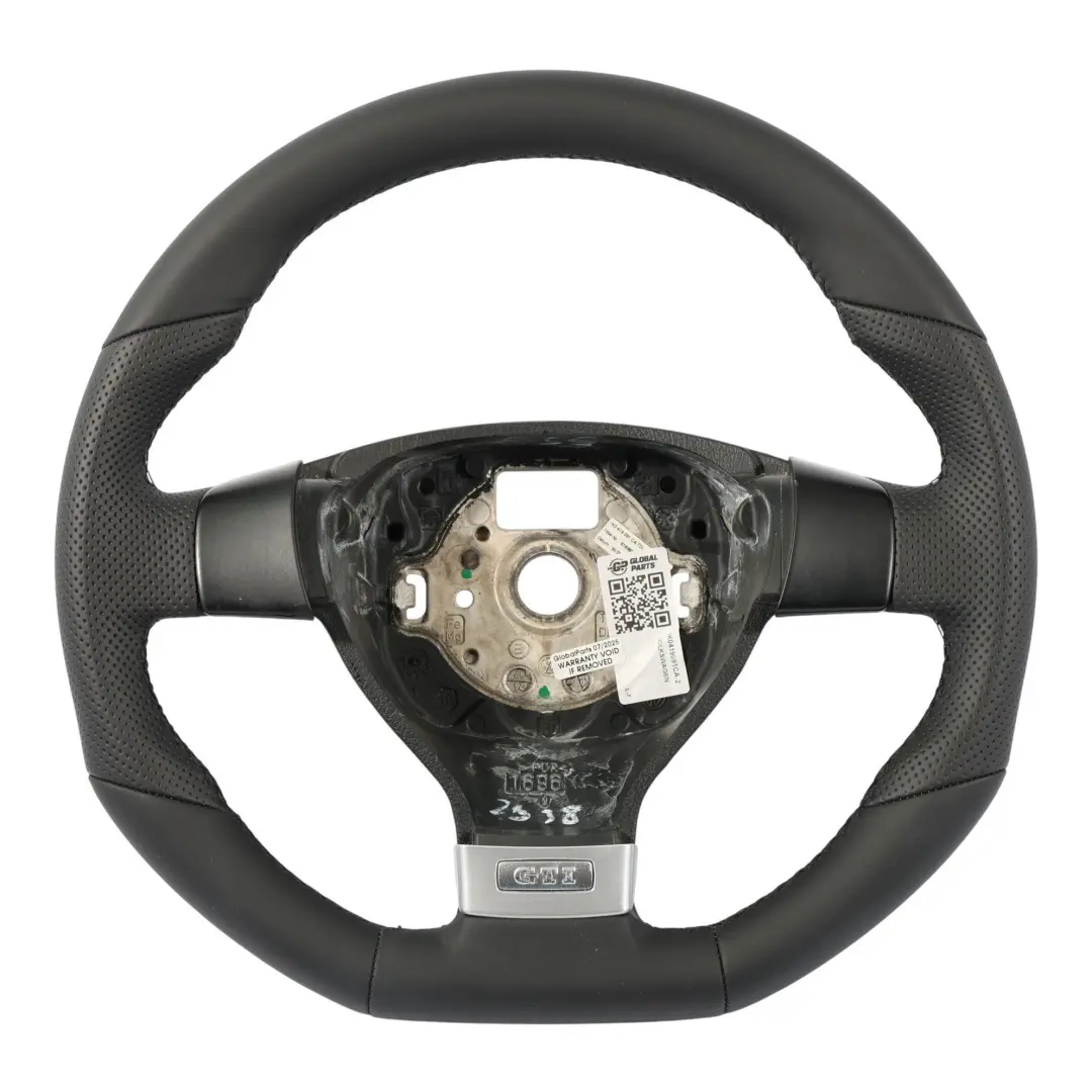 Mk5 GTI Steering Wheel NEW Black Leather Flat Bottom to Volkswagen Golf with Part number 1K0419091CA Volkswagen Golf Mk5 GTI Steering Wheel NEW Black Leather Flat Bottom - SKU 1K0419091CA-2 - Part number 1K0419091CA