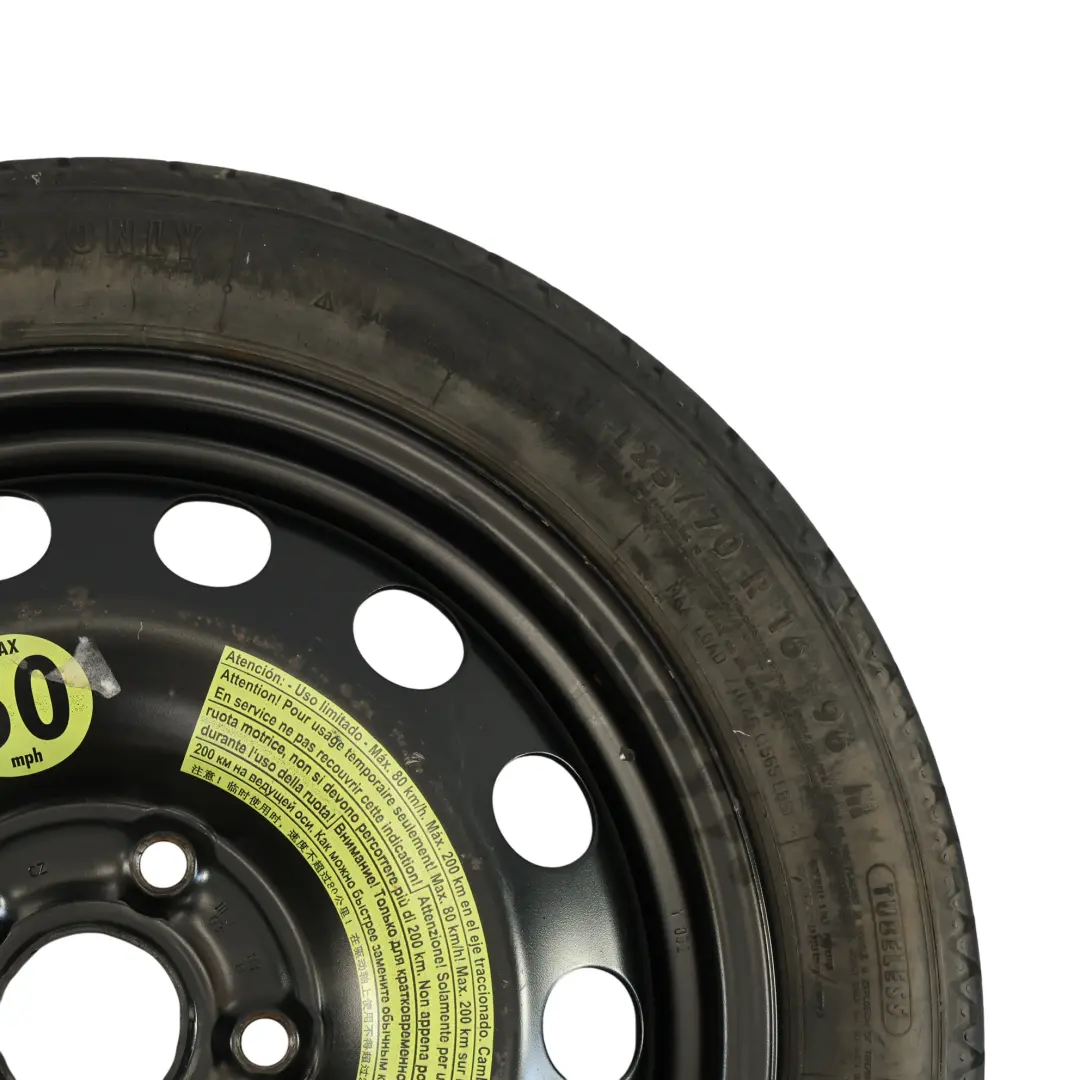 Rueda Repuesto Acero Space Saver R16 3,5J ET:25.5 125/70 para Audi A3 8P con número de pieza 1K0601027AL Audi A3 8P Rueda Repuesto Acero Space Saver R16 3,5J ET:25.5 125/70 - SKU 1K0601027AL-2 - Número de pieza 1K0601027AL