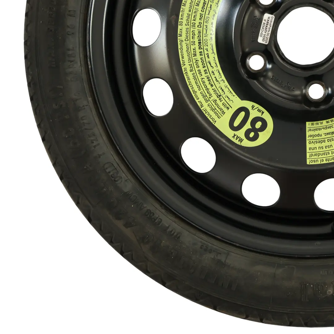 Ruota Scorta Acciaio Salvaspazio R16 3,5J ET:25.5 125/70 per Audi A3 8P con numero di parte 1K0601027AL Audi A3 8P Ruota Scorta Acciaio Salvaspazio R16 3,5J ET:25.5 125/70 - SKU 1K0601027AL-2 - Numero di parte 1K0601027AL