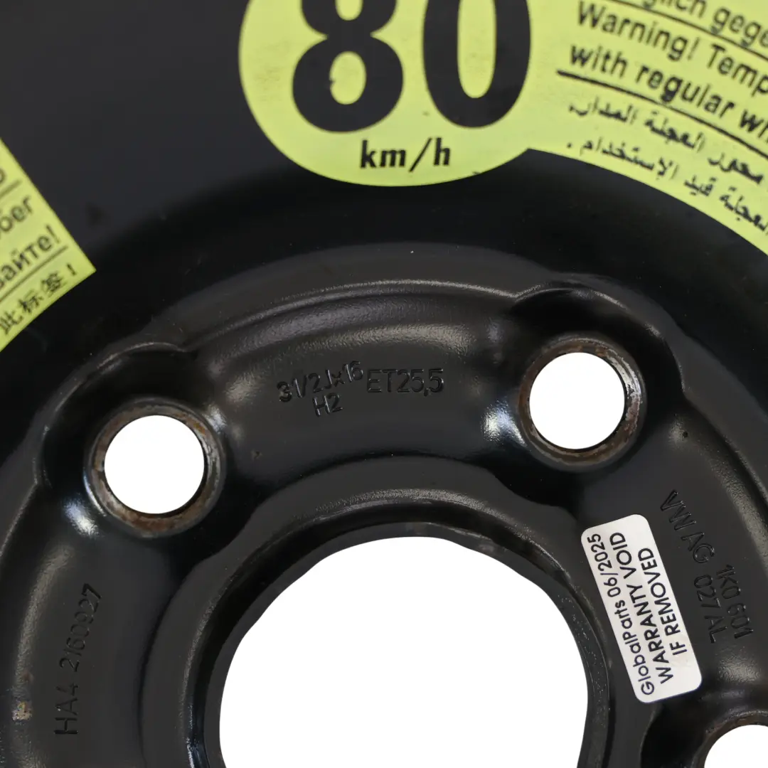 Ruota Scorta Acciaio Salvaspazio R16 3,5J ET:25.5 125/70 per Audi A3 8P con numero di parte 1K0601027AL Audi A3 8P Ruota Scorta Acciaio Salvaspazio R16 3,5J ET:25.5 125/70 - SKU 1K0601027AL-2 - Numero di parte 1K0601027AL