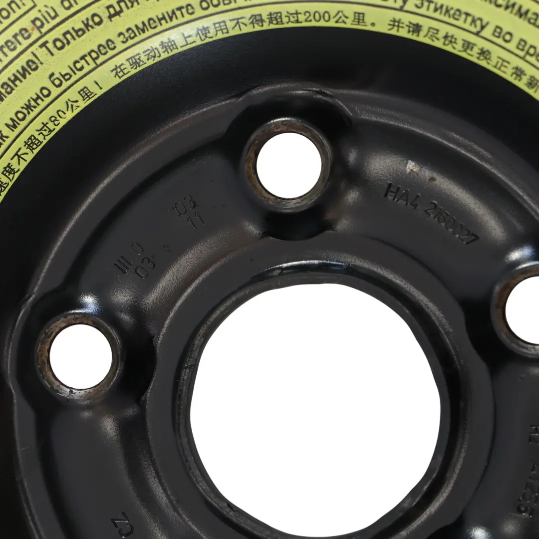 Rueda Repuesto Acero Space Saver R16 3,5J ET:25.5 125/70 para Audi A3 8P con número de pieza 1K0601027AL Audi A3 8P Rueda Repuesto Acero Space Saver R16 3,5J ET:25.5 125/70 - SKU 1K0601027AL-2 - Número de pieza 1K0601027AL