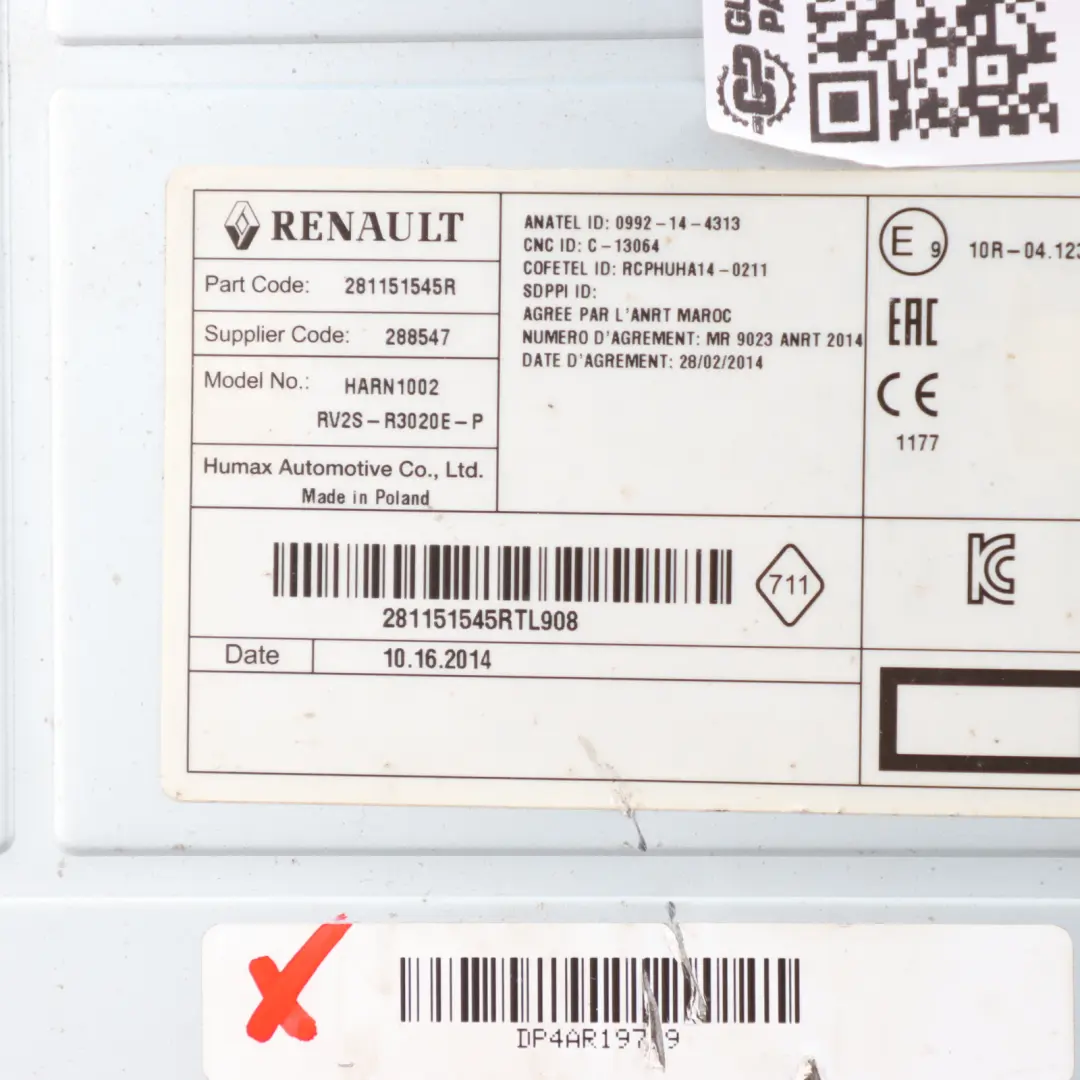 Radio Audio Player Stereo Head Unit USB BT MP3 to Mercedes Citan W415 with Part number 281151545R Mercedes Citan W415 Radio Audio Player Stereo Head Unit USB BT MP3 - SKU 281151545R - Part number 281151545R