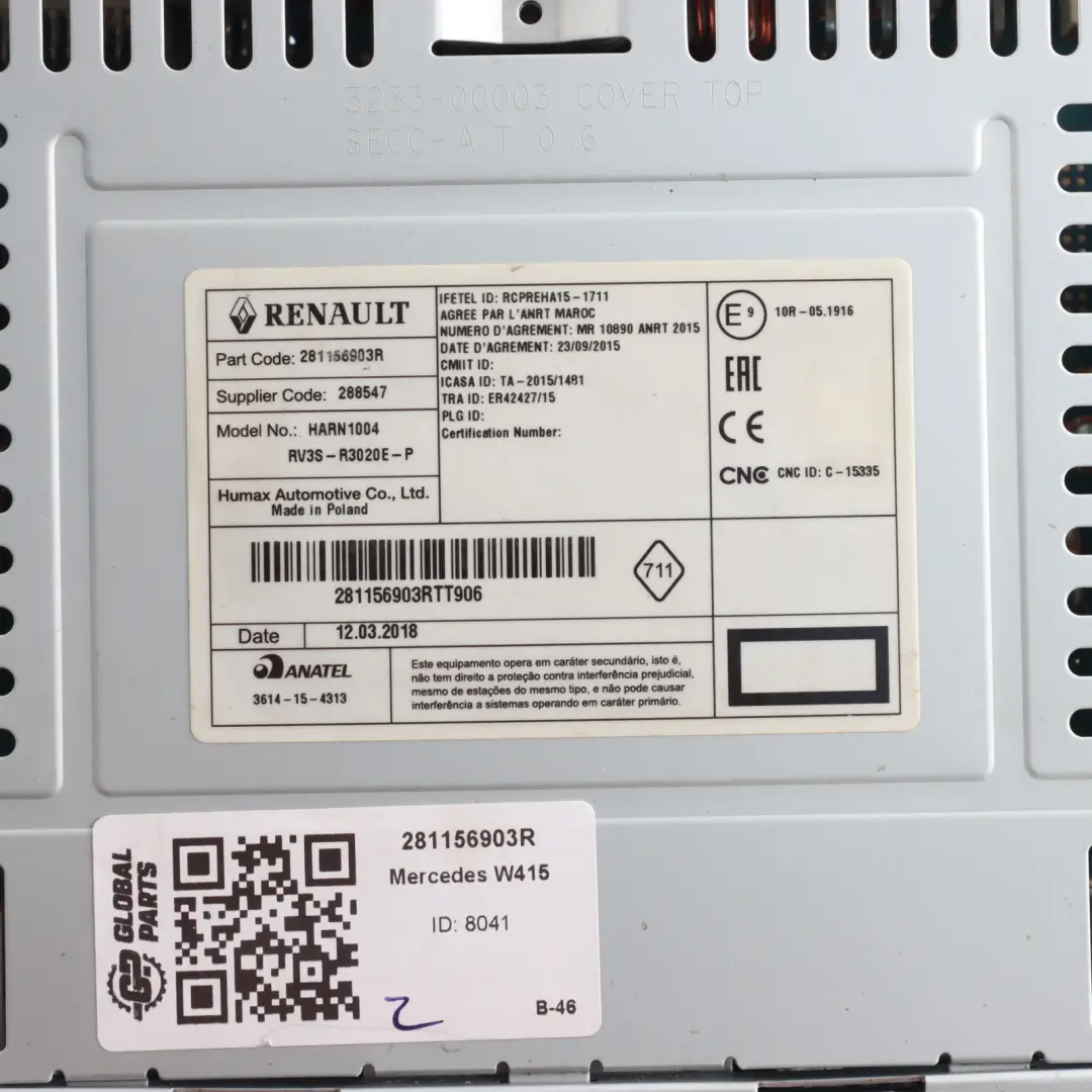 Radio CD Player Bluetooth Head Unit USB MP3 to Mercedes Citan W415 with Part number 281156903R Mercedes Citan W415 Radio CD Player Bluetooth Head Unit USB MP3 - SKU 281156903R - Part number 281156903R