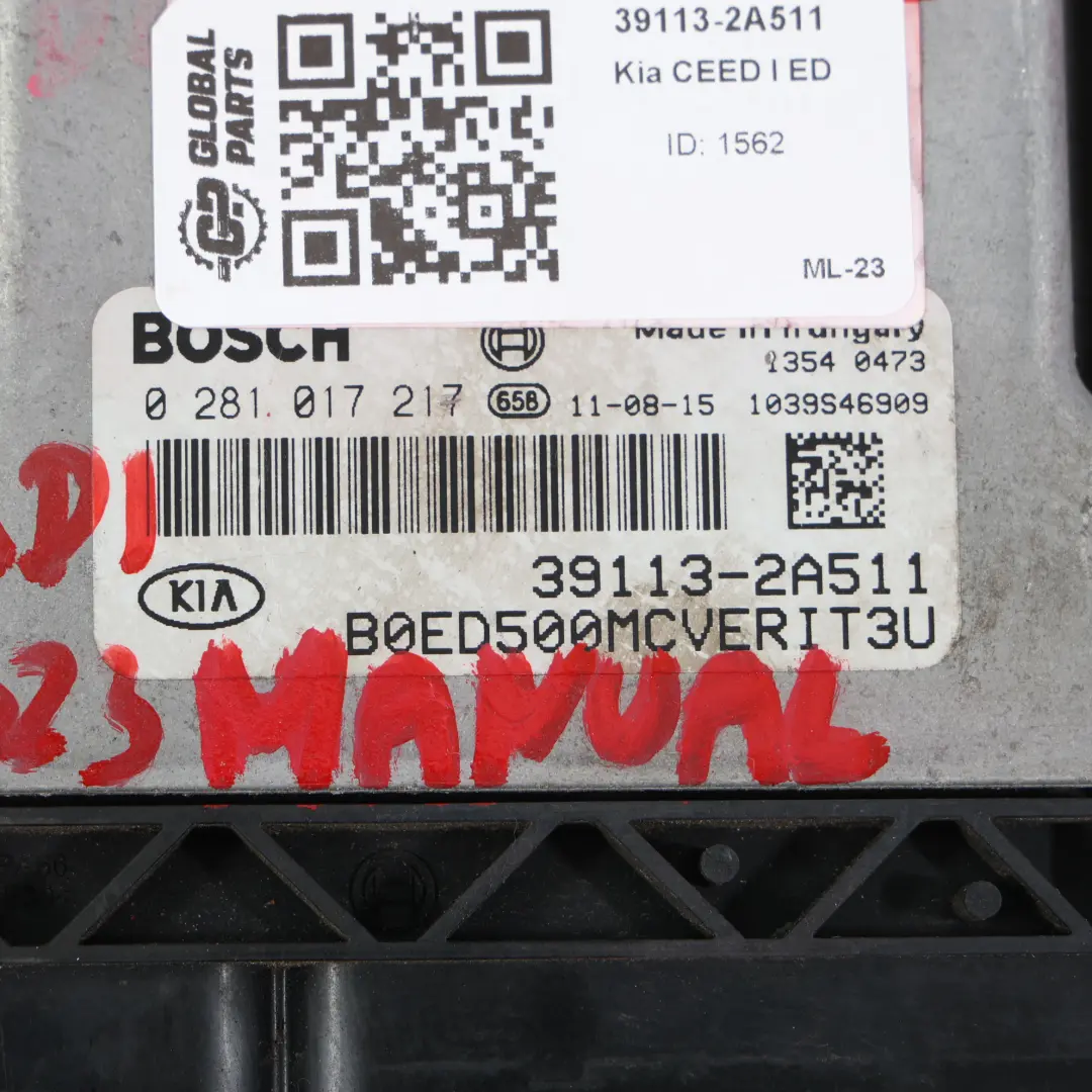 Kia Ceed I 1.6 CRDI 115HP D4FB Diesel Engine Control ECU Manual - SKU 39113-2A511 - Part number 39113-2A511
