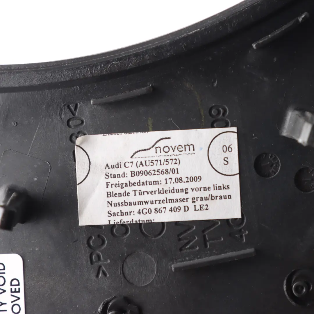 Door Strip Inner Panel Front Left N/S Walnut Root Brown to Audi A6 C7 with Part number 4G0867409D Audi A6 C7 Door Strip Inner Panel Front Left N/S Walnut Root Brown - SKU 4G0867409D - Part number 4G0867409D