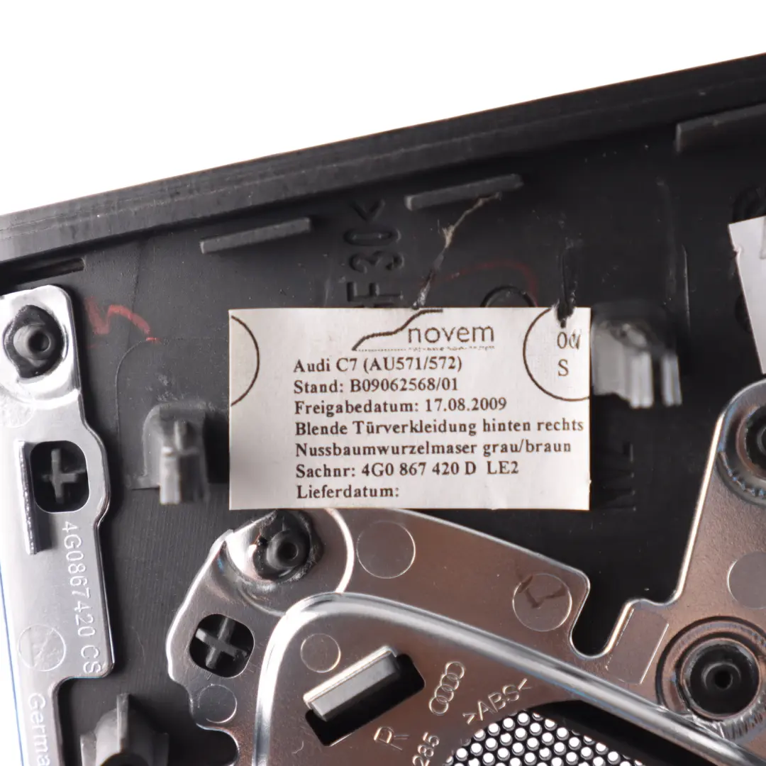 Door Card Trim Decor Walnut Grey Brown Rear Right O/S to Audi A6 C7 with Part number 4G0867420D Audi A6 C7 Door Card Trim Decor Walnut Grey Brown Rear Right O/S - SKU 4G0867420D - Part number 4G0867420D