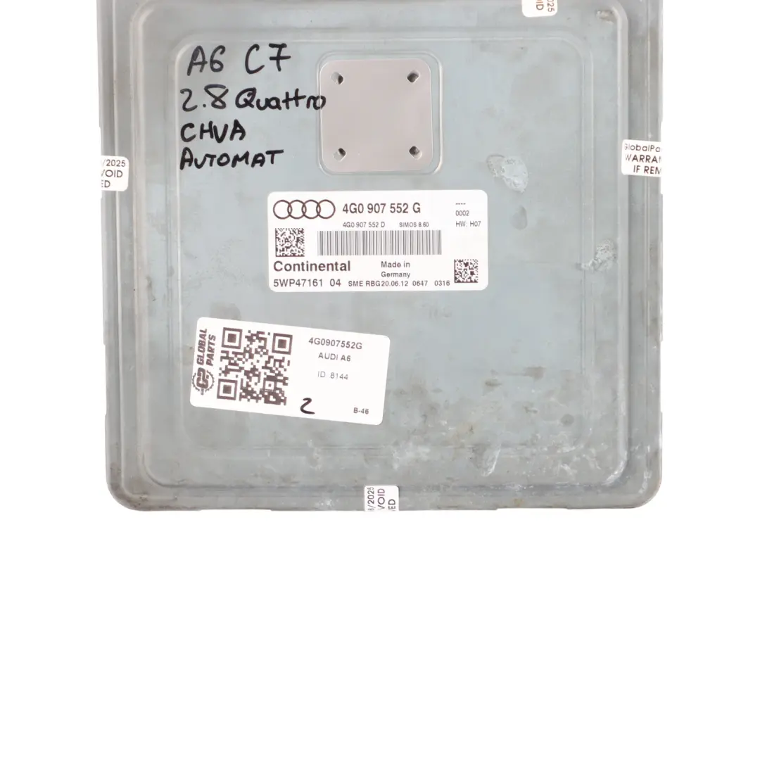 CHVA 204HP Quattro Engine Control ECU Automatic to Audi A6 C7 2.8 FSI V6 with Part number 4G0907552G Audi A6 C7 2.8 FSI V6 CHVA 204HP Quattro Engine Control ECU Automatic - SKU 4G0907552G - Part number 4G0907552G