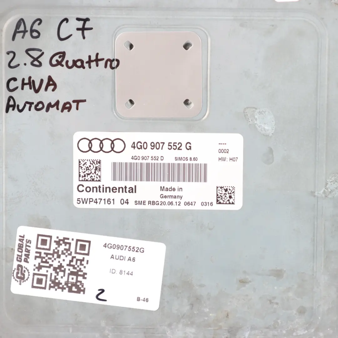 Audi A6 C7 2.8 FSI V6 CHVA 204HP Quattro Engine Control ECU Automatic - SKU 4G0907552G - Part number 4G0907552G