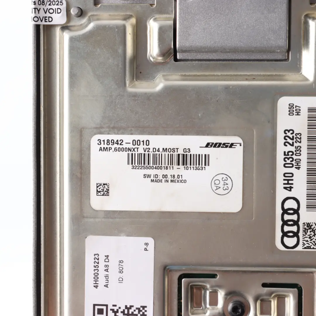 Audio Amplifier AMP Sound Booster Module BOSE 4H0035225C to Audi A8 D4 4H with Part number 4H0035223 Audi A8 D4 4H Audio Amplifier AMP Sound Booster Module BOSE 4H0035225C - SKU 4H0035223 - Part number 4H0035223