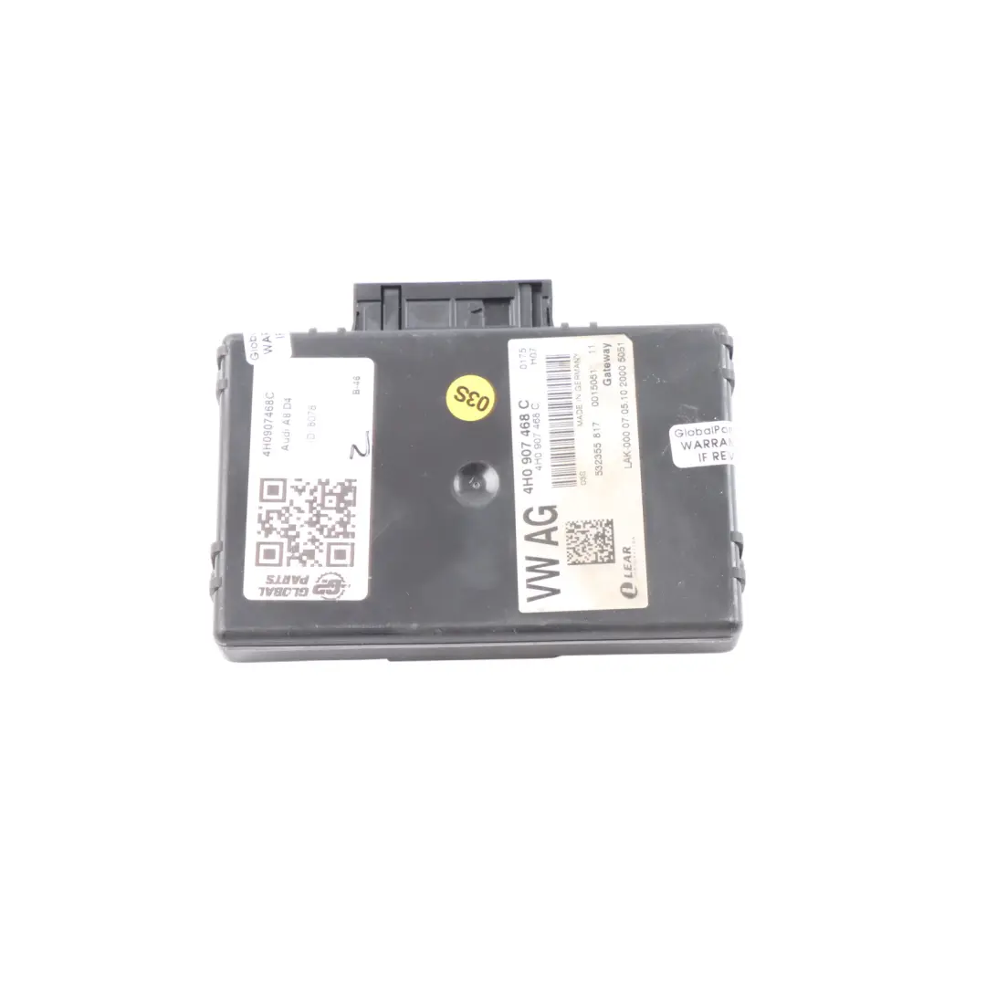 Central Diagnostic Gateway Control Unit Module ECU Lear to Audi A8 D4 with Part number 4H0907468C Audi A8 D4 Central Diagnostic Gateway Control Unit Module ECU Lear - SKU 4H0907468C - Part number 4H0907468C