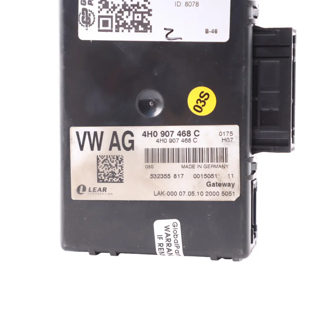 Audi A8 D4 Central Diagnostic Gateway Control Unit Module ECU Lear - SKU 4H0907468C - Part number 4H0907468C