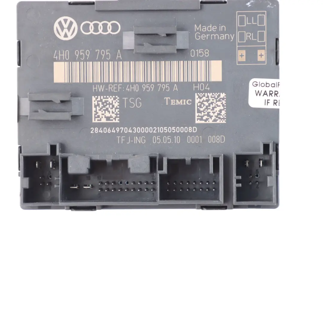 Door Module Control Unit Rear Left Right N/O/S to Audi A8 D4 with Part number 4H0959795A Audi A8 D4 Door Module Control Unit Rear Left Right N/O/S - SKU 4H0959795A - Part number 4H0959795A