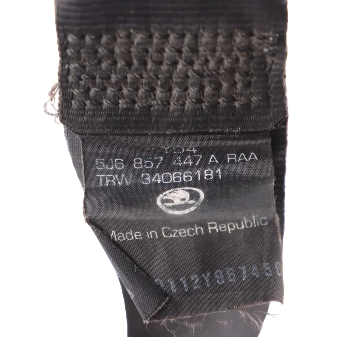 Skoda Fabia 5J Seatbelt Rear Seat Bench Belt Black Left N/S 5J6857448A - SKU 5J6857447A - Part number 5J6857447A