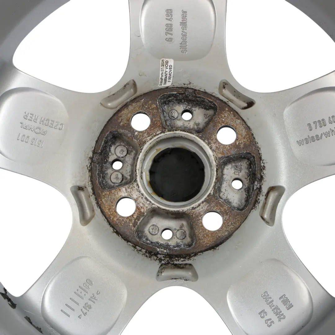 Mini Cooper One R50 R55 R56 Alu Felge Alufelge Silber 15" 5 Star Spooler 100 - SKU 6768498-3 - Teilenummer 6768498