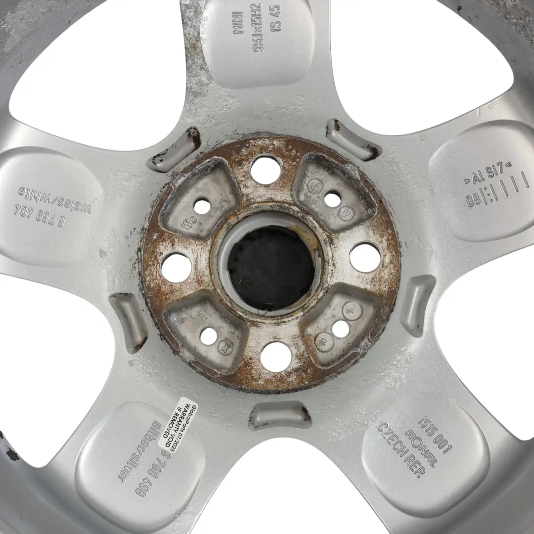 Mini Cooper One R50 R56 Silver Wheel Alloy Rim 15" 5-Start Spooler 100 - SKU 6768498-4 - Part number 6768498