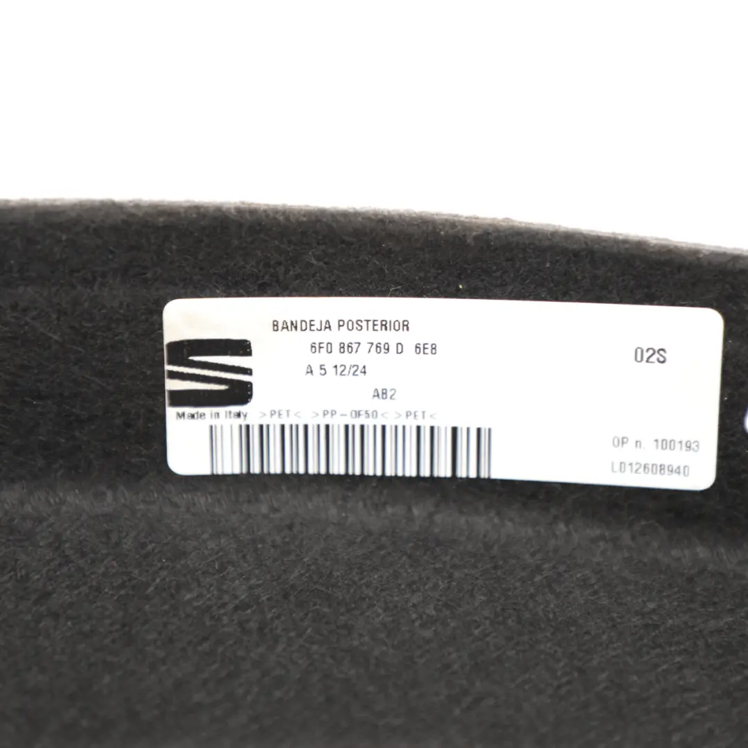 Parcel Shelf Trim Boot Trunk Covering Panel Black to Seat Ibiza FR with Part number 6F0867769D Seat Ibiza FR Parcel Shelf Trim Boot Trunk Covering Panel Black - SKU 6F0867769D - Part number 6F0867769D