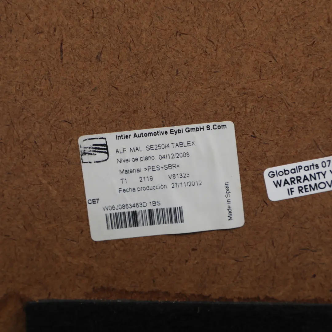 6J Boot Trunk Carpet Floor Mat Rear Liner Cover to Seat Ibiza with Part number 6J0863463D Seat Ibiza 6J Boot Trunk Carpet Floor Mat Rear Liner Cover - SKU 6J0863463D - Part number 6J0863463D