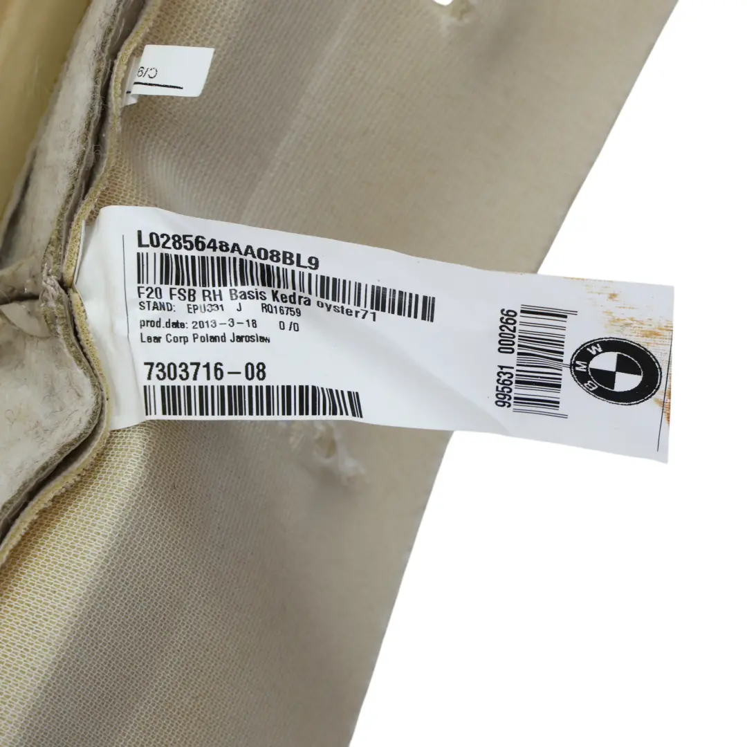 Protège-Dossier De Siège Avant Droit Sport Chauffant Cuir Dakota Oyster pour BMW F30 à propos du numéro de pièce 7303716 BMW F30 Protège-Dossier De Siège Avant Droit Sport Chauffant Cuir Dakota Oyster - SKU 7303716-1 - Numéro de pièce 7303716