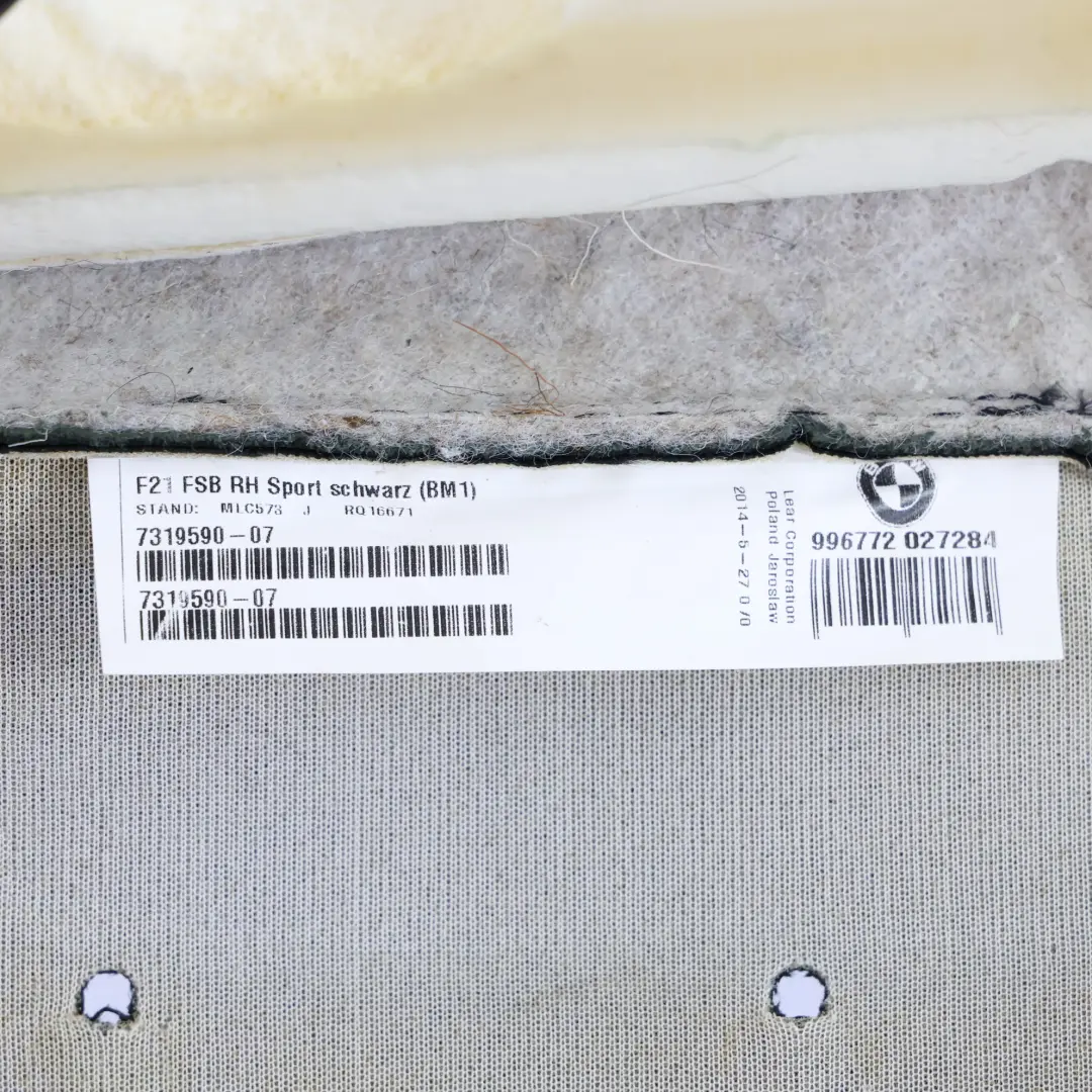 Asiento Respaldo Delantero Derecho Calefactable Sport Cuero Dakota Negro para BMW F21 con número de pieza 7319590 BMW F21 Asiento Respaldo Delantero Derecho Calefactable Sport Cuero Dakota Negro - SKU 7319590-9 - Número de pieza 7319590