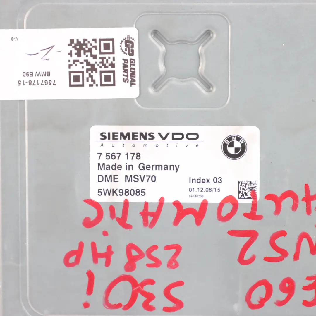 N52 258HP Engine Control ECU Kit DME 7567178 Automatic to BMW E87 E60 E90 330i 530i with Part number 7577968 BMW E87 E60 E90 330i 530i N52 258HP Engine Control ECU Kit DME 7567178 Automatic - SKU 7567178-15 - Part number 7577968