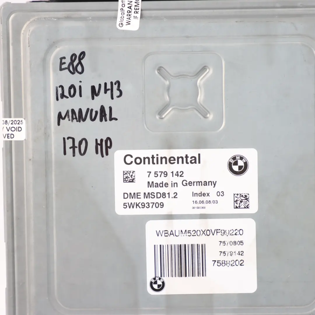 N43 170HP Engine ECU Kit DME Manual to BMW E87 LCI E90 120i 320i Petrol with Part number 7579142 BMW E87 LCI E90 120i 320i Petrol N43 170HP Engine ECU Kit DME Manual - SKU 7579142-20 - Part number 7579142