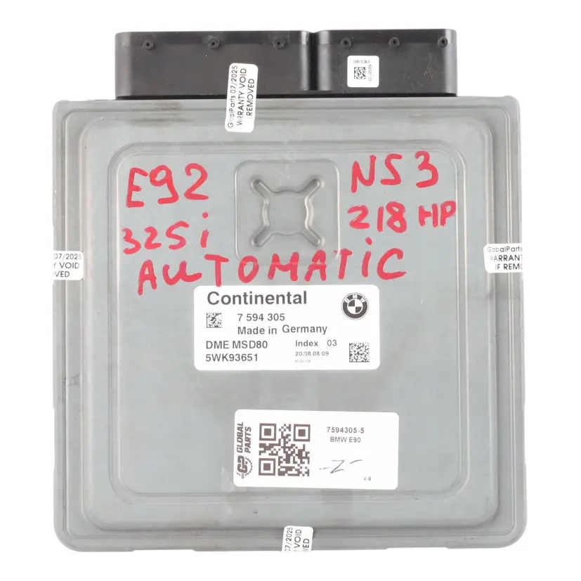 N53 218HP Engine Control ECU DME Automatic to BMW E60 E61 E90 E91 LCI 325i with Part number 7594305 BMW E60 E61 E90 E91 LCI 325i N53 218HP Engine Control ECU DME Automatic - SKU 7594305-5 - Part number 7594305