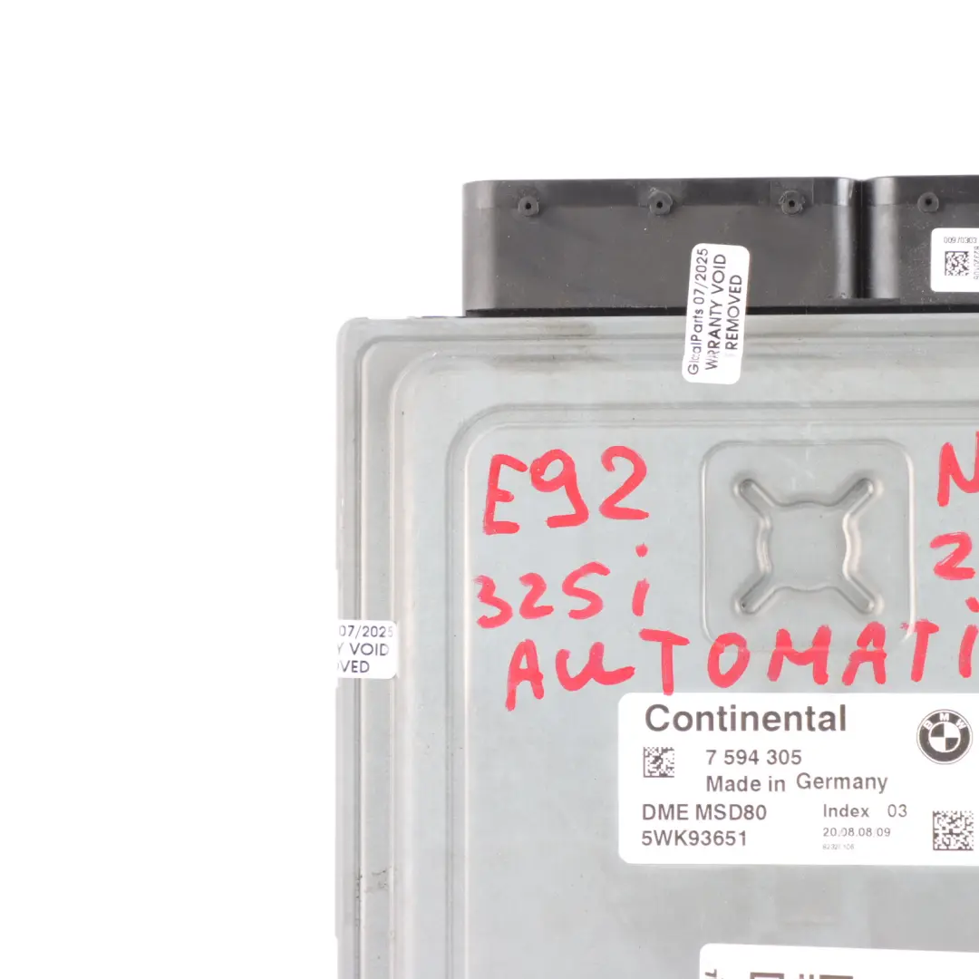 BMW E60 E61 E90 E91 LCI 325i N53 218HP Engine Control ECU DME Automatic - SKU 7594305-5 - Part number 7594305