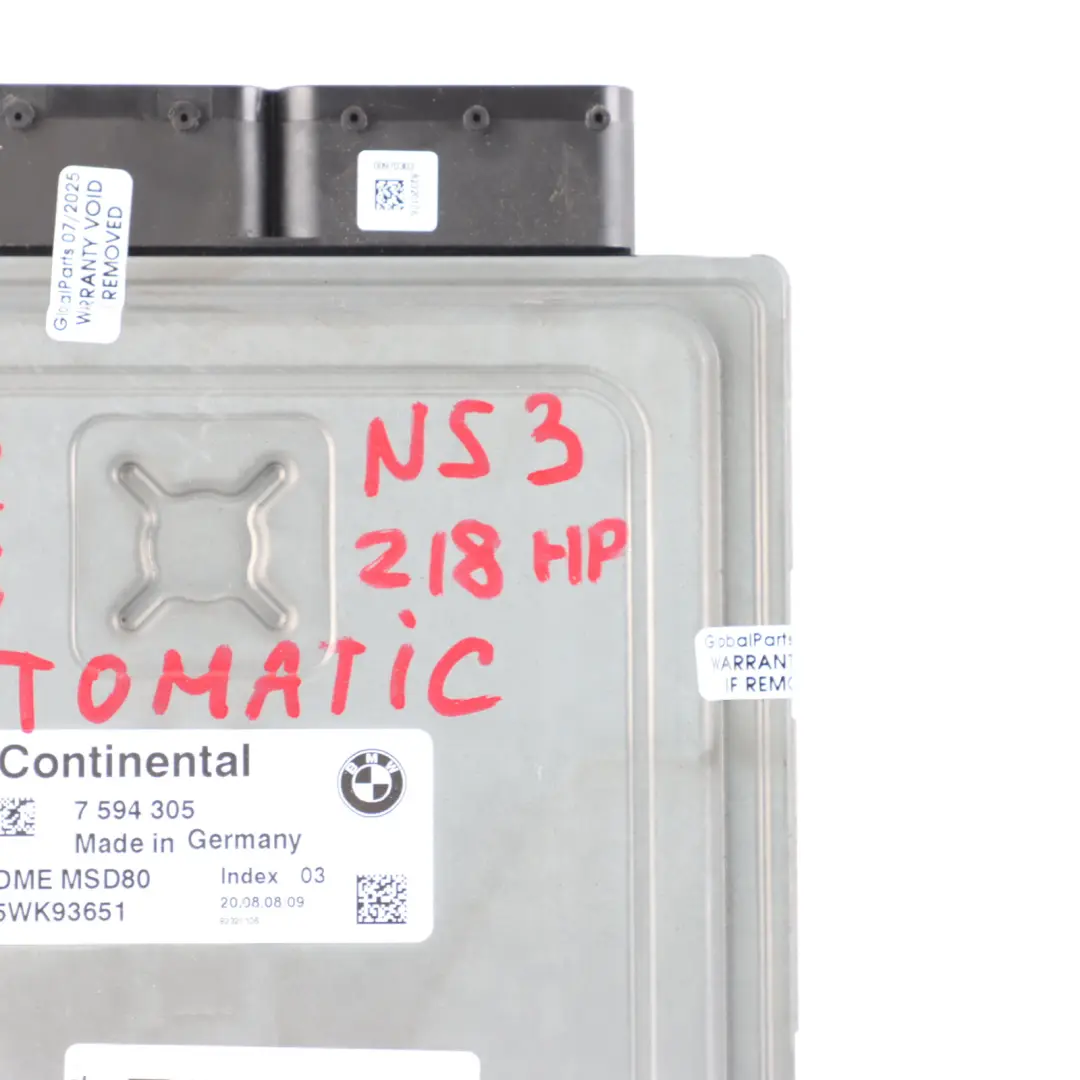 N53 218HP Engine Control ECU DME Automatic to BMW E60 E61 E90 E91 LCI 325i with Part number 7594305 BMW E60 E61 E90 E91 LCI 325i N53 218HP Engine Control ECU DME Automatic - SKU 7594305-5 - Part number 7594305
