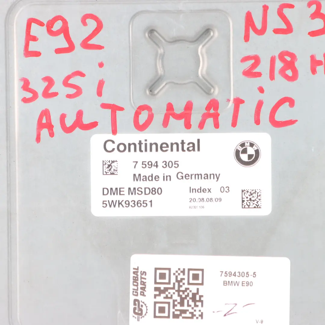 BMW E60 E61 E90 E91 LCI 325i N53 218HP Engine Control ECU DME Automatic - SKU 7594305-5 - Part number 7594305