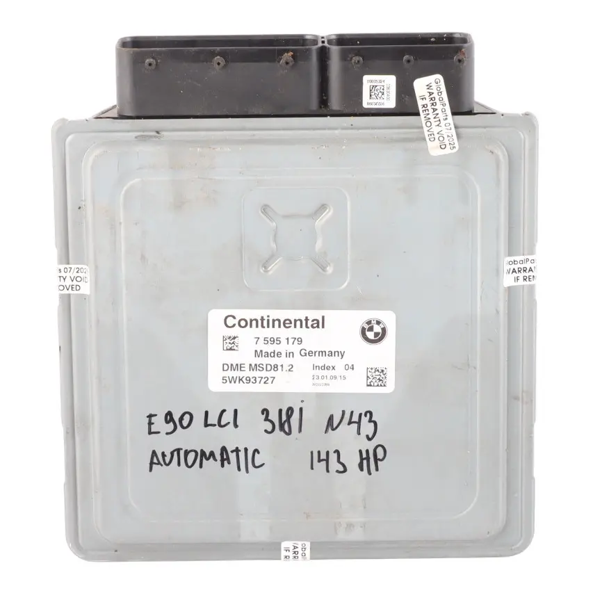 143HP Petrol Engine Unit ECU N43 DME Automatic to BMW E87 LCI E90 120i 320i with Part number 7595179 BMW E87 LCI E90 120i 320i 143HP Petrol Engine Unit ECU N43 DME Automatic - SKU 7595179-20 - Part number 7595179