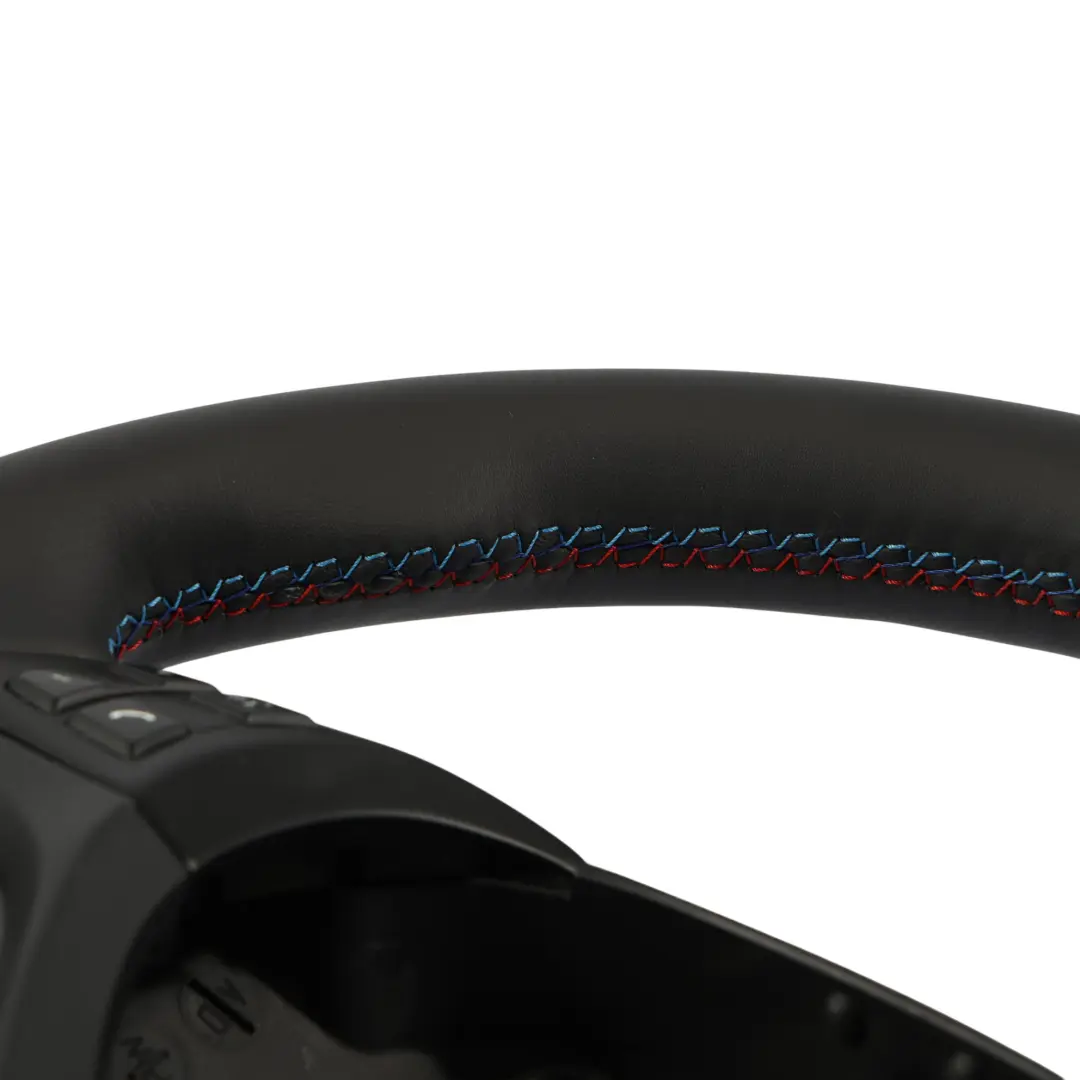 Leather / Alcantara Steering Wheel M-tricolored to BMW X5 E70 NEW M Sport Black with Part number 7844566 BMW X5 E70 NEW M Sport Black Leather / Alcantara Steering Wheel M-tricolored - SKU 7844566-3 - Part number 7844566