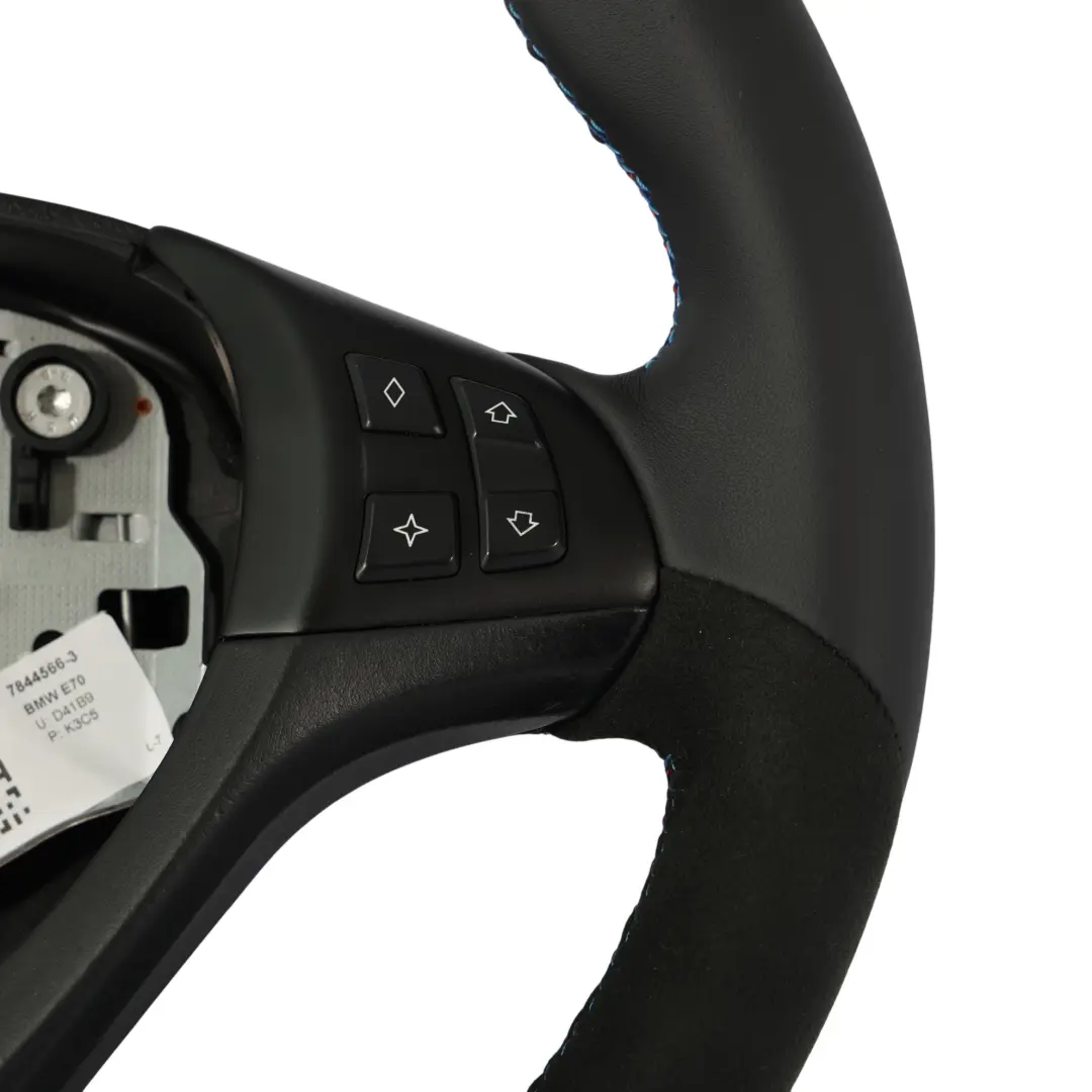 Leather / Alcantara Steering Wheel M-tricolored to BMW X5 E70 NEW M Sport Black with Part number 7844566 BMW X5 E70 NEW M Sport Black Leather / Alcantara Steering Wheel M-tricolored - SKU 7844566-3 - Part number 7844566