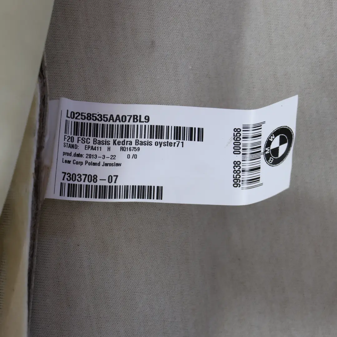 BMW F30 F31 Seat Cover Sport Front Left Right N/O/S Leather Dakota Oyster - SKU 7942318 - Part number 7942318